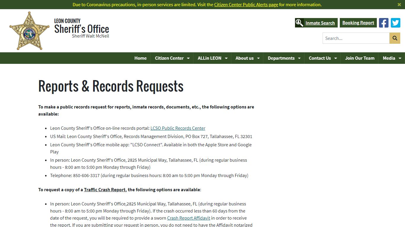 Leon County Sheriff's Office > Citizen Center > Records & Reports Requests